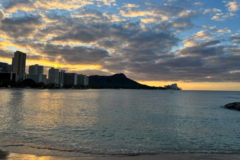 Waikiki Beach at sunrise in Waikiki Honolulu Hawaii on Trelles trip (12)