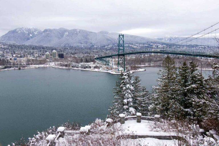 A View of Lions Gate Bridge in Vancouver BC Canada winter