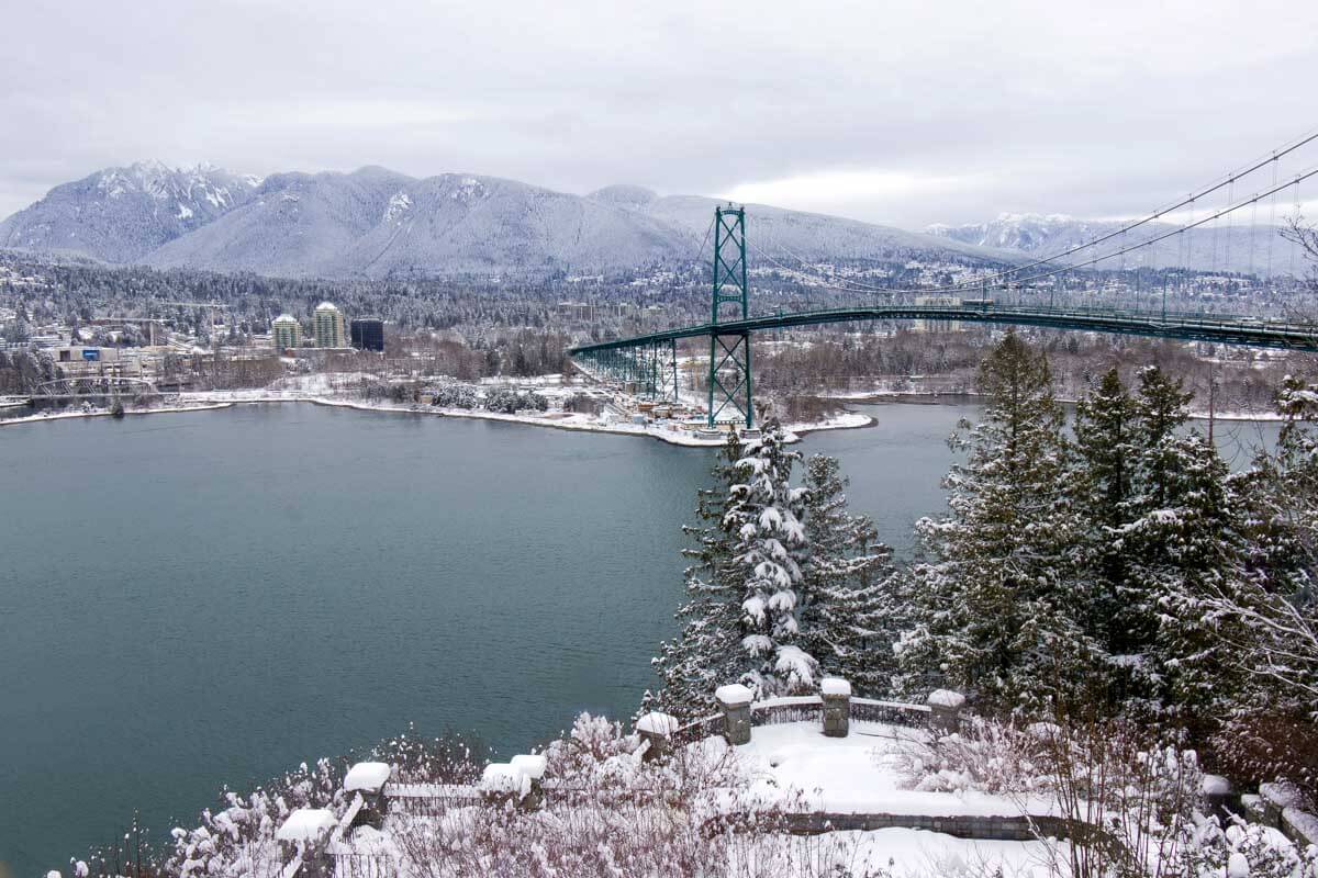 A View of Lions Gate Bridge in Vancouver BC Canada winter