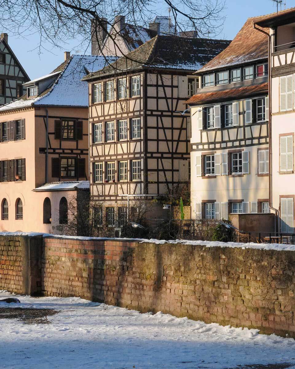 Half timbered houses in Strasbourg France winter on a tour