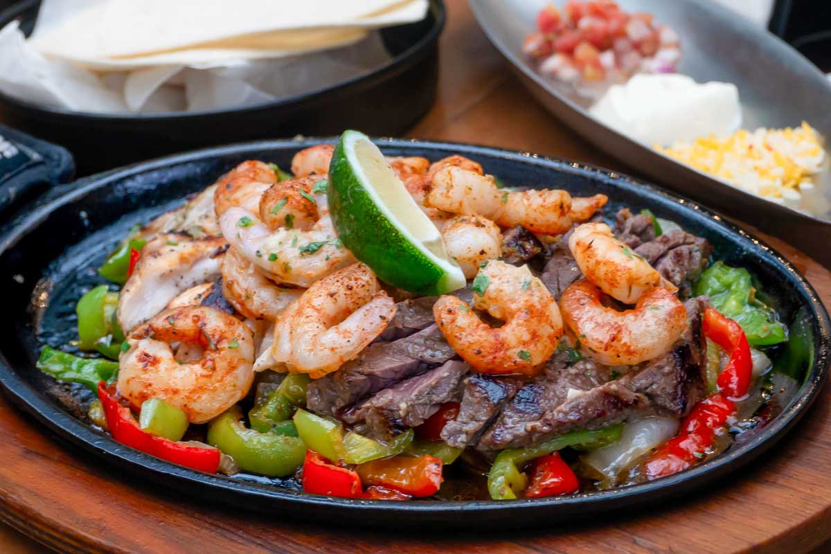 Dinner-food-meal-with-shrimp-and-meat-eaten-in-Mazatlan Mexico