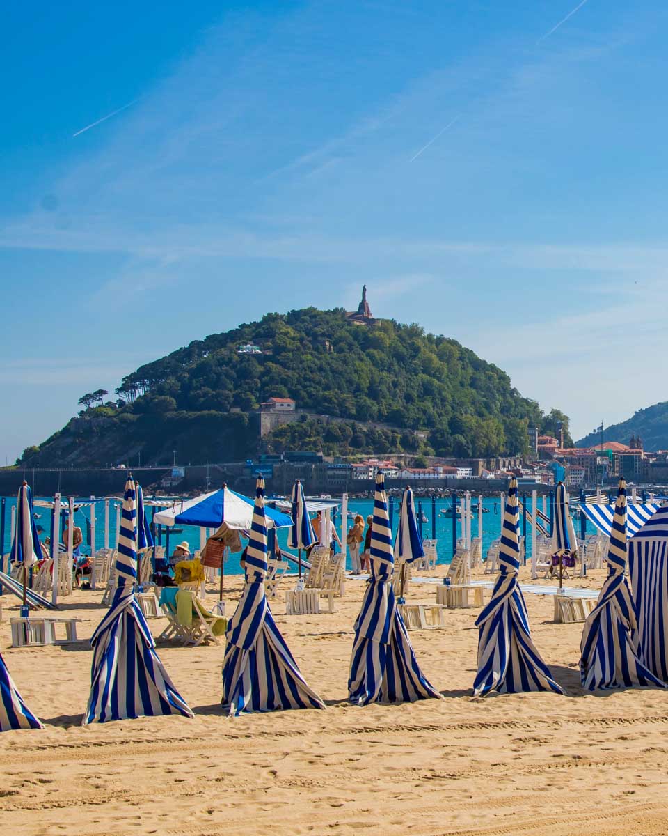 La Concha beach seen on a sunny day in San Sebastian Spain