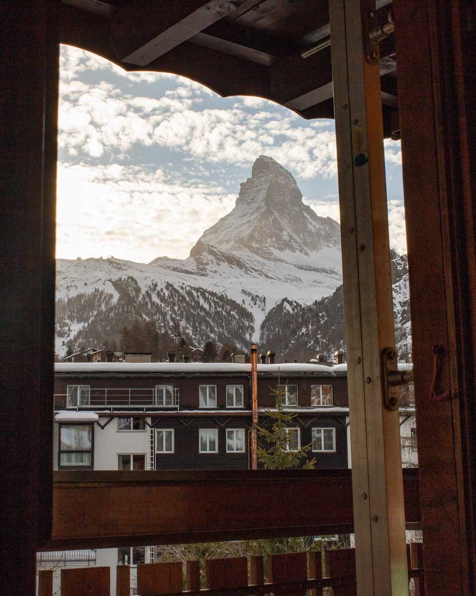 The Matterhorn seen from a hotel window near Zermatt Switzerland (2)