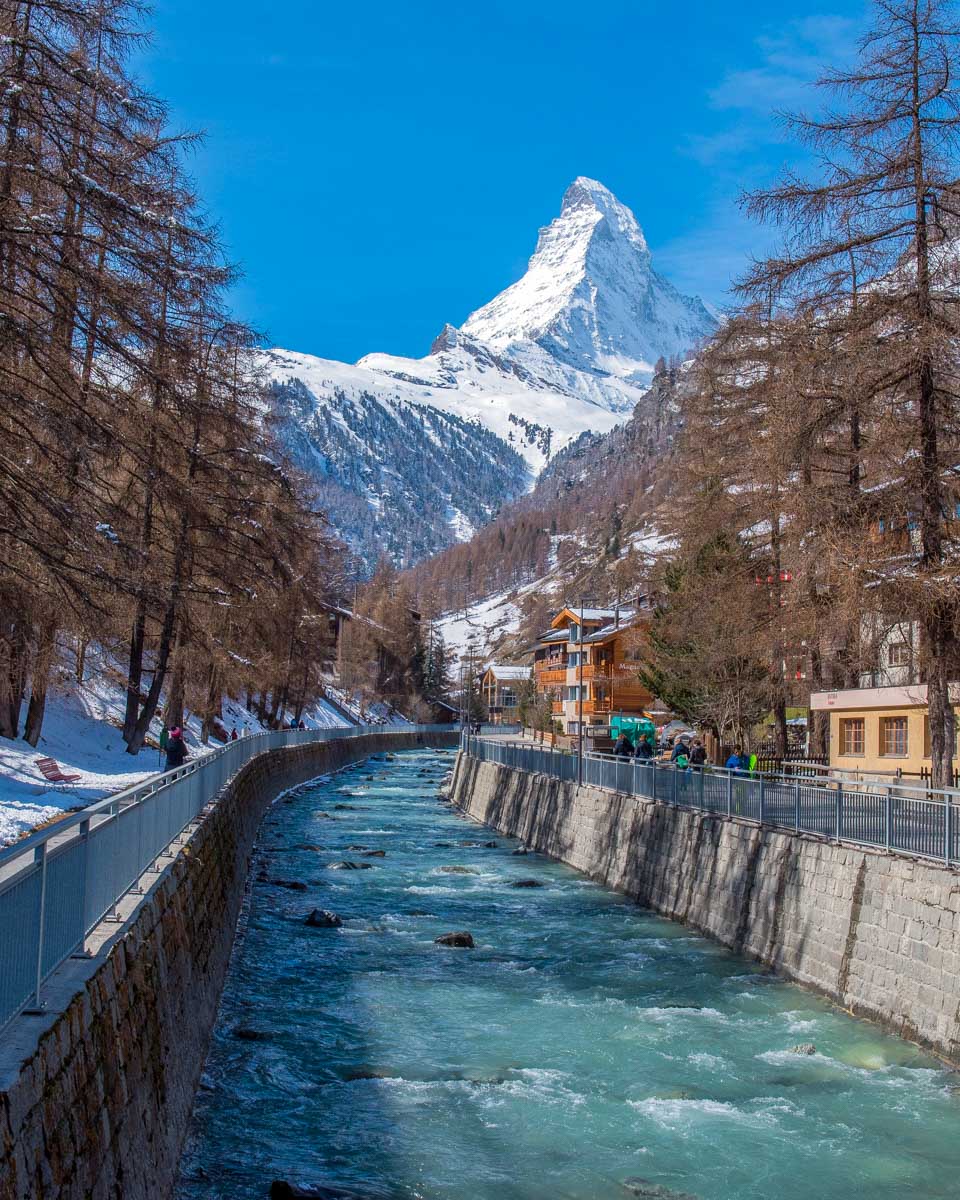 View of the Matterhorn in Zermatt Village Switzerland on a sunny day (1)