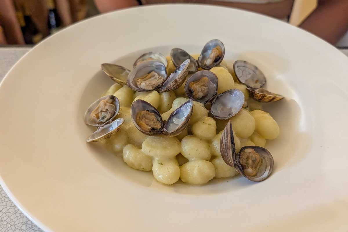 Seafood clam pasta eaten in Lucca Italy